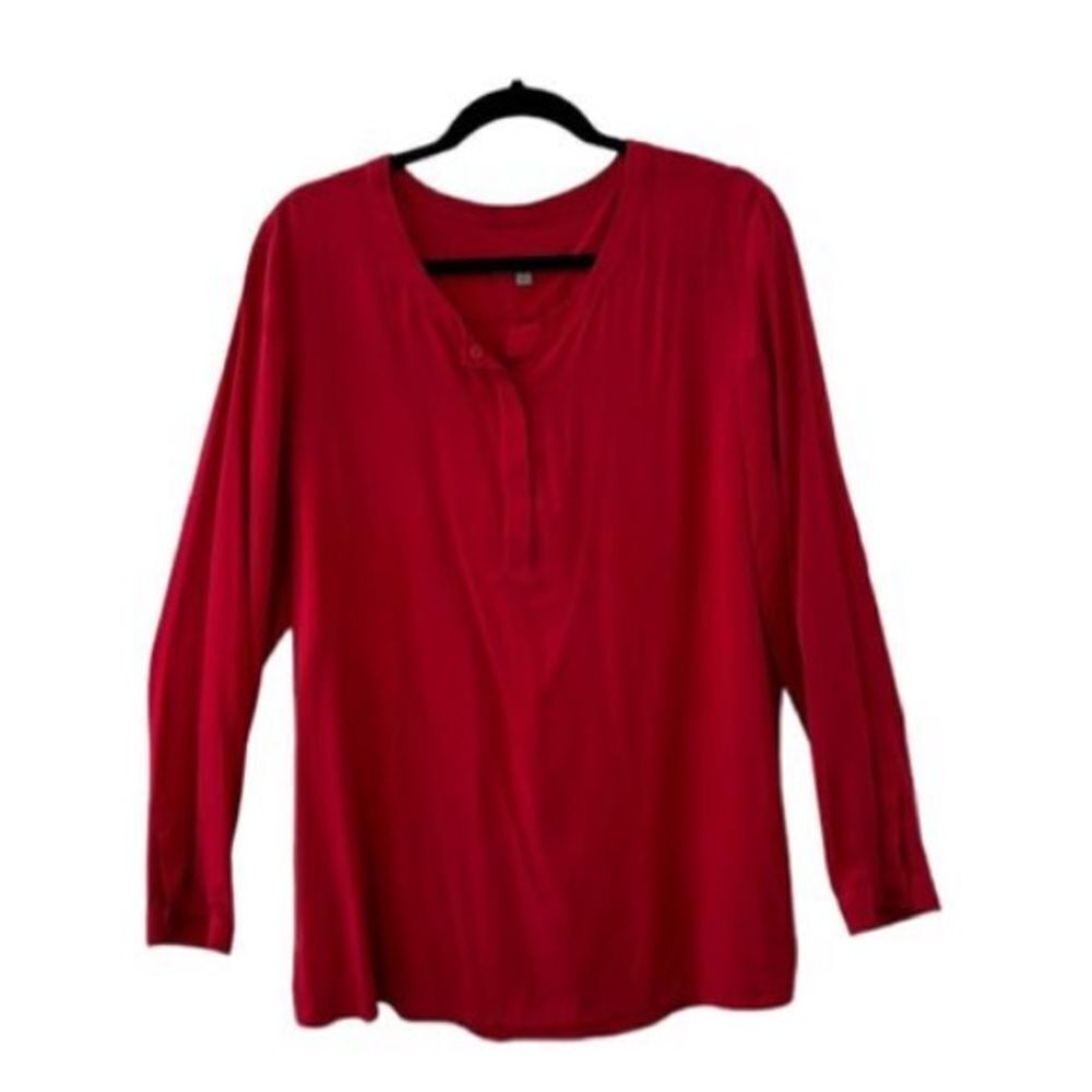 Classiques Entier Silk Pullover Tunic Top Long Sleeve Red Women's Size XL